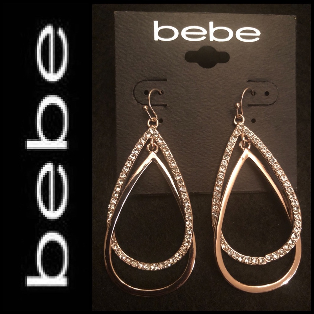 🆕 bebe Rose Gold Tone Teardrop Dangle Earrings - Picture 2 of 6